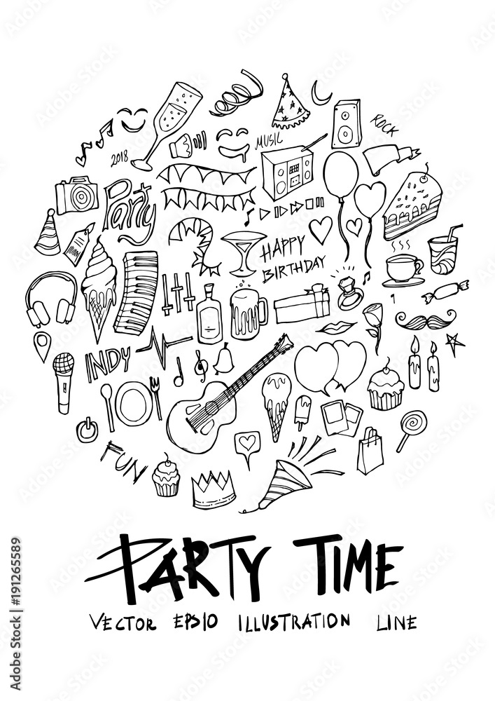 Black Line Party doodle illustration circle line sketch style eps10