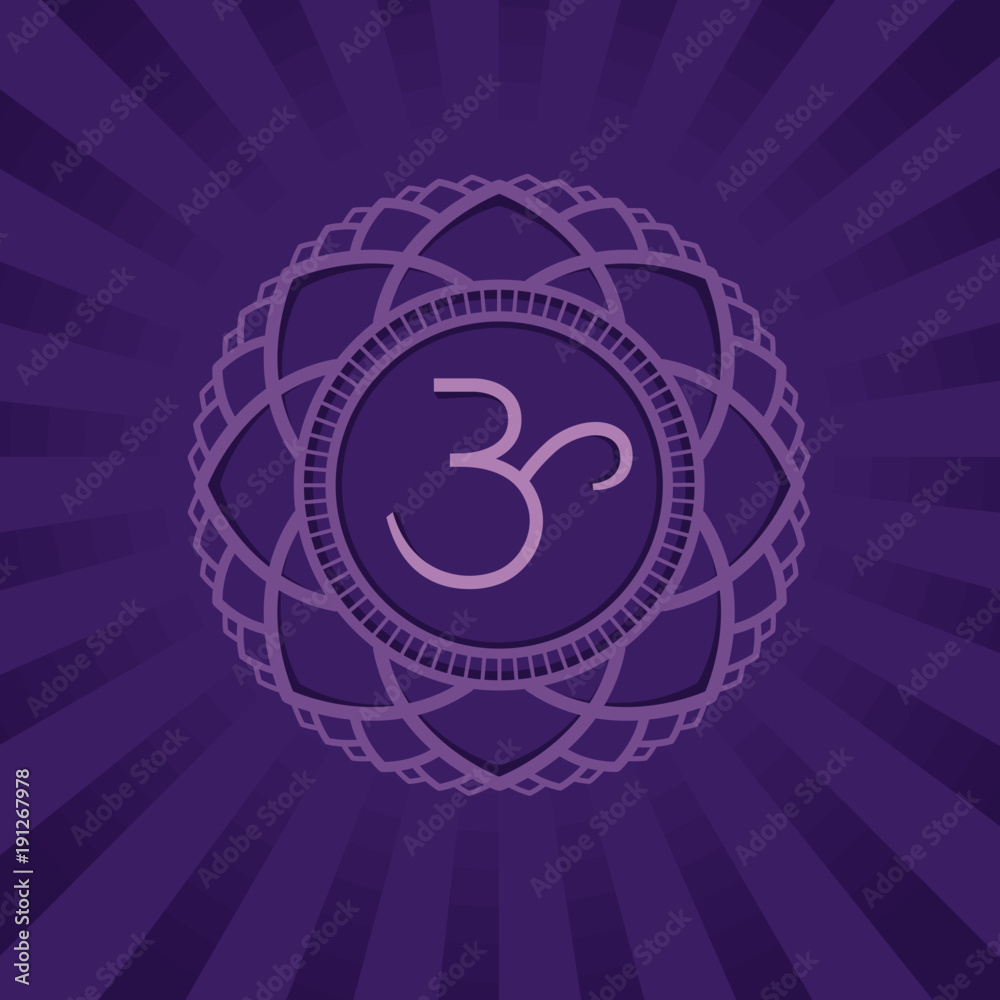 Sahasrara - the crown chakra. Vector square flat illustration, poster ...