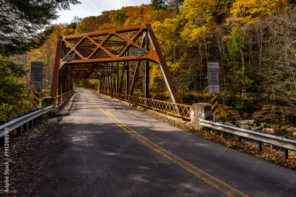 Historic Truss Crossing in Autumn - Mountville Road Bridge - Lawrence County, Pennsylvania