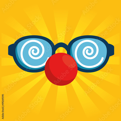 red nose day fool clown glasses with red nose vector illustration graphic design