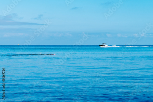a swimmer and a waterskier in the ocean © gillianvann