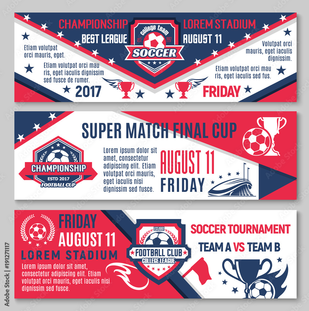 Soccer or football sport championship match banner