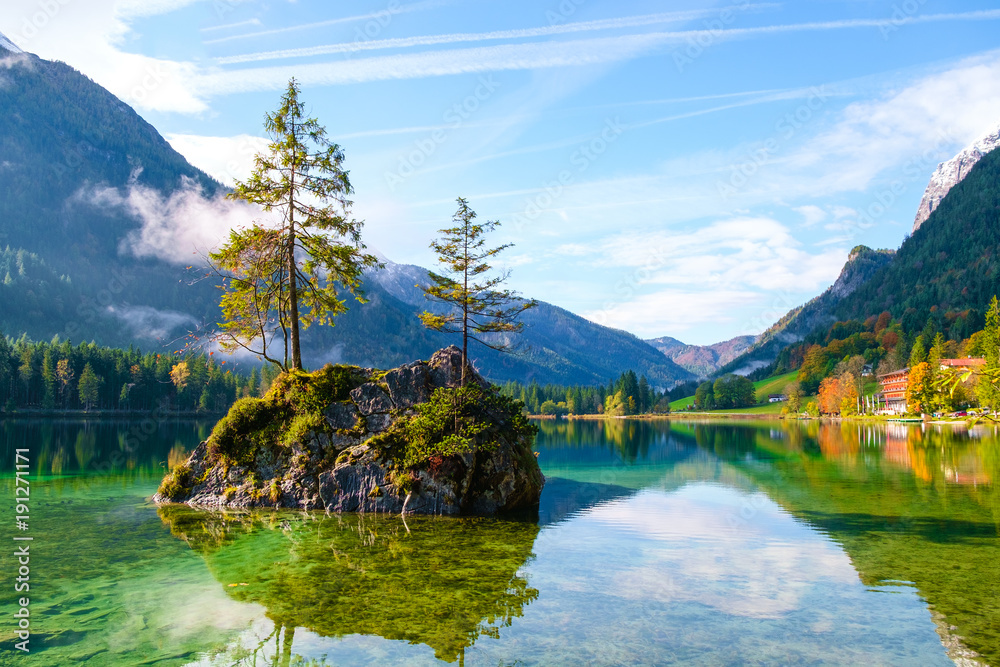 Wonderful autumn of Hintersee lake Germany