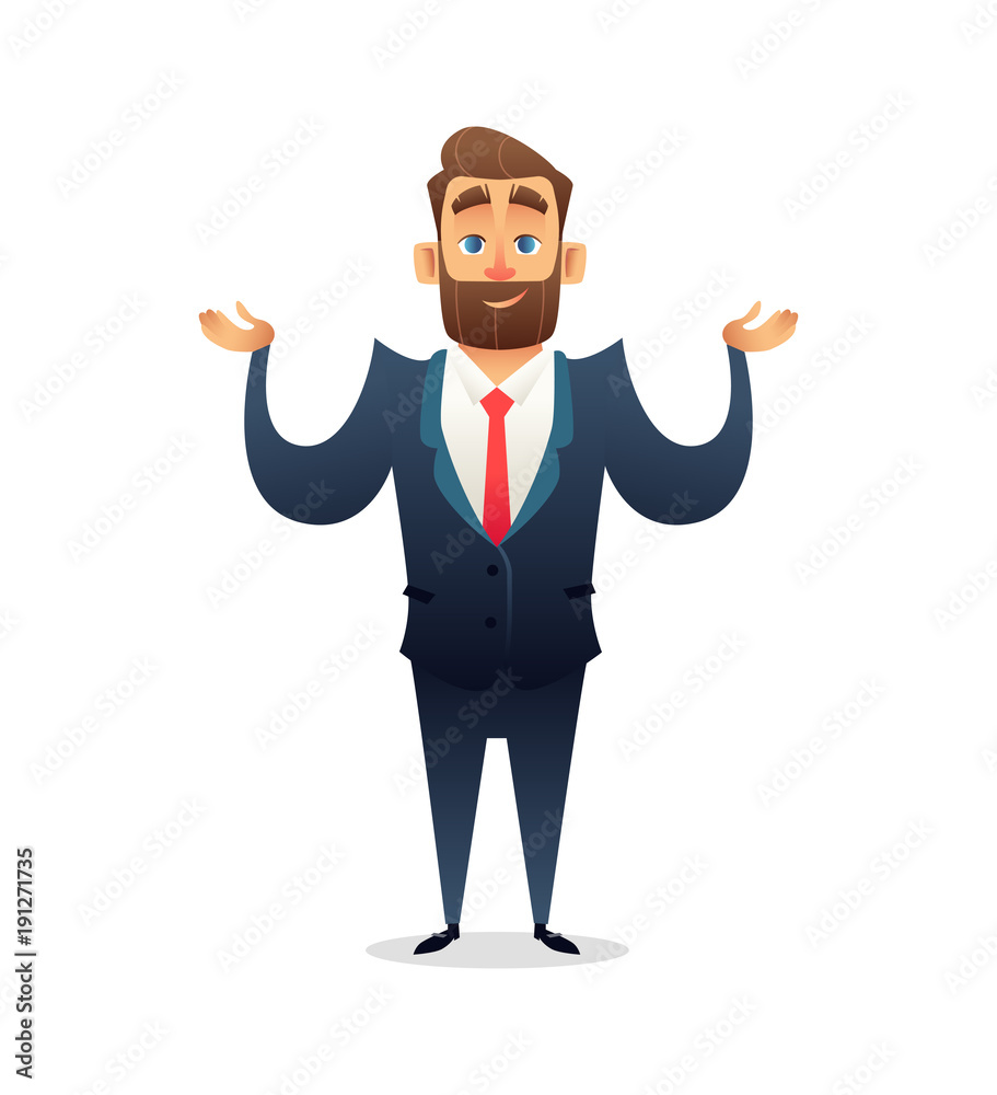 Bewildered Successful beard businessman character. Business concept illustration Bewildered Successful beard businessman character. Business concept illustration