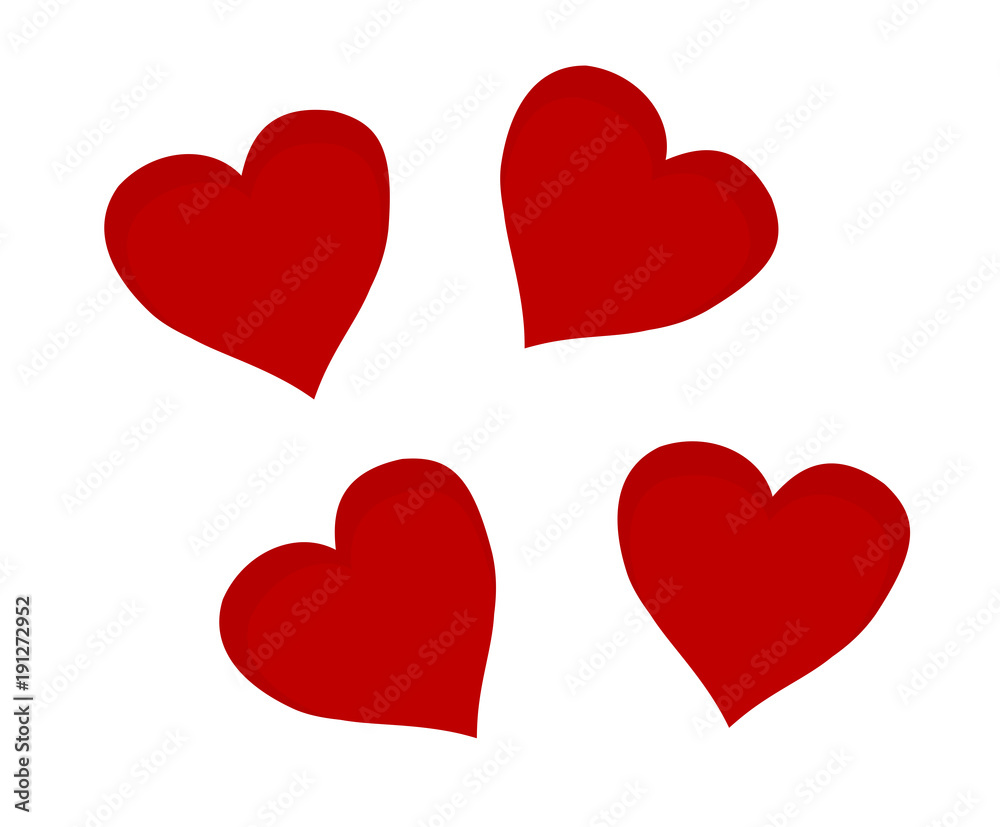 Beautiful red hearts icon set on white background