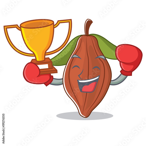 Boxing winner cacao bean mascot cartoon