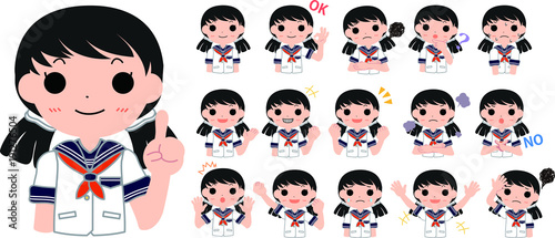 お下げ髪・セーラー服の女子生徒　