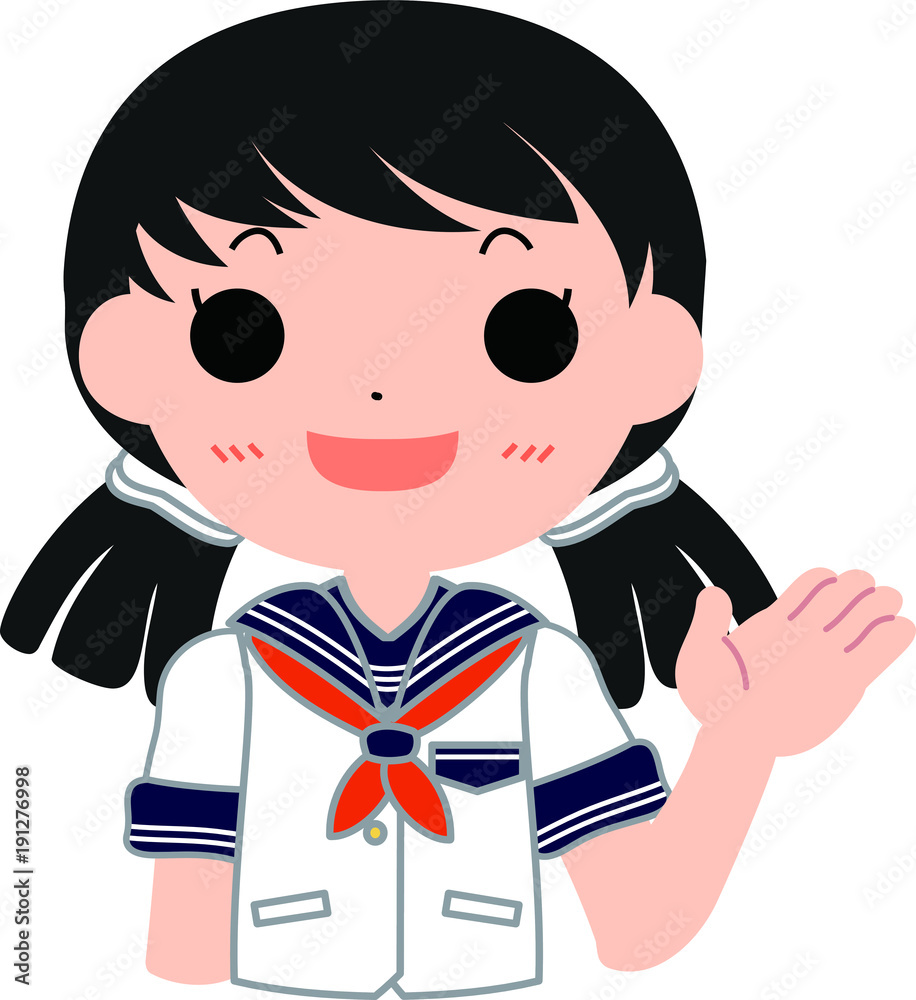 お下げ髪・セーラー服の女子生徒 案内する お下げ髪・セーラー服の女子生徒 案内する