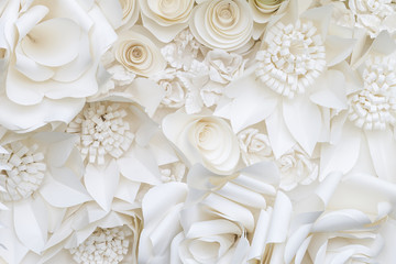 Closeup white paper flower design background, beautiful flower background