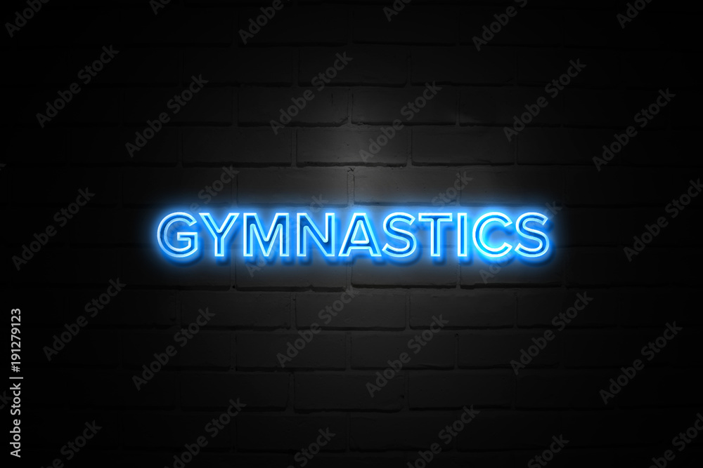 Gymnastics neon Sign on brickwall Gymnastics neon Sign on brickwall