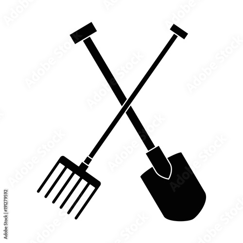 gardening shovel and rake isolated icon vector illustration design