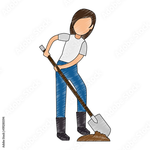 woman gardener with shovel avatar character vector illustration design