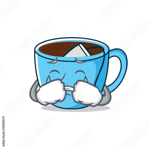 Crying tea cup mascot cartoon