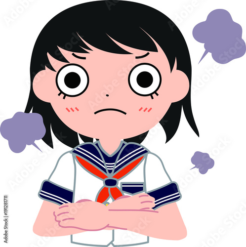 セーラー服を着たショートカットの女子生徒　怒る