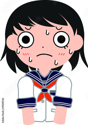 セーラー服を着たショートカットの女子生徒　焦る