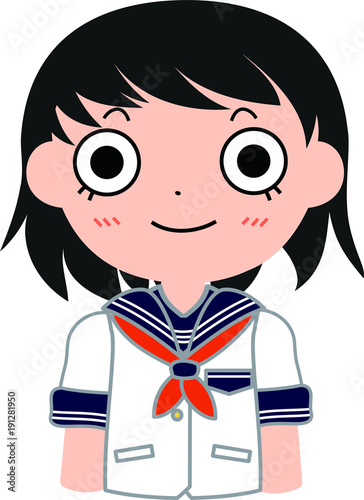 セーラー服を着たショートカットの女子生徒　立つ