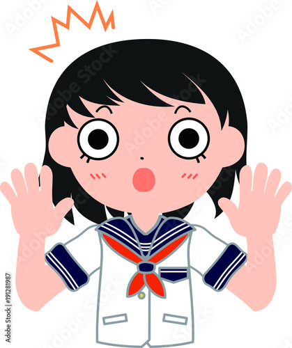セーラー服を着たショートカットの女子生徒　驚く