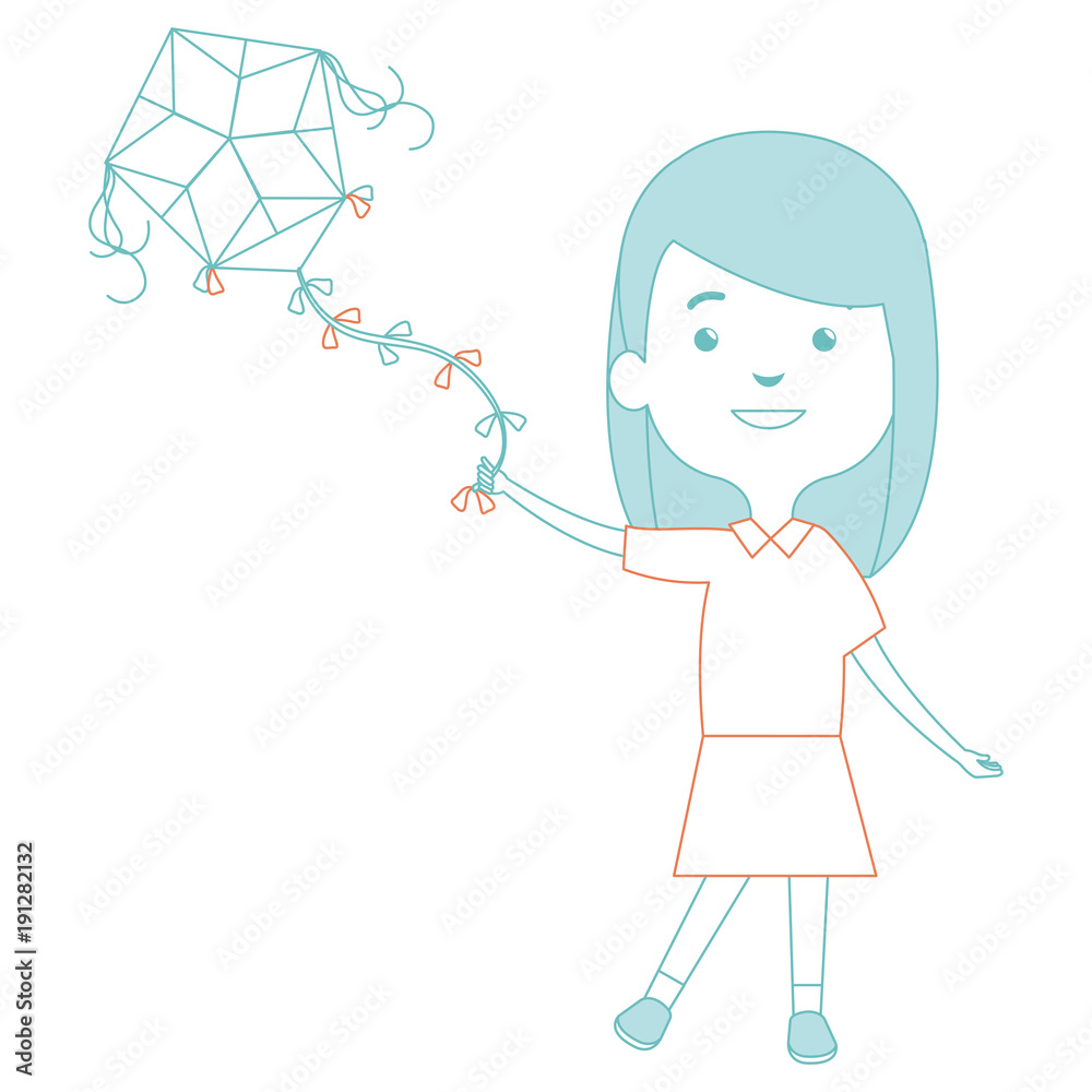cute and little girl flying a kite vector illustration design cute and little girl flying a kite vector illustration design