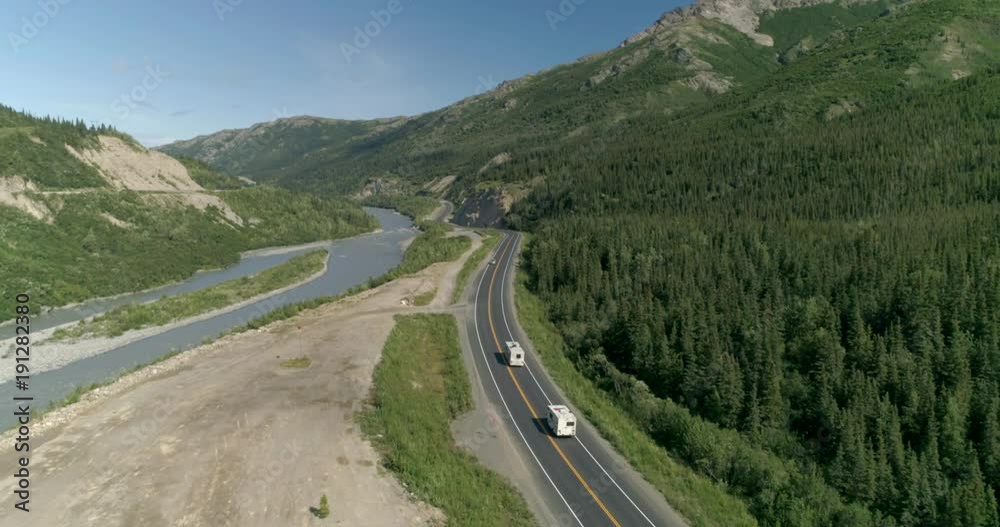 Aerial view RV, aerial flythrough of beautiful Alaska. July 2017. 4k Aerial view RV, aerial flythrough of beautiful Alaska. July 2017. 4k