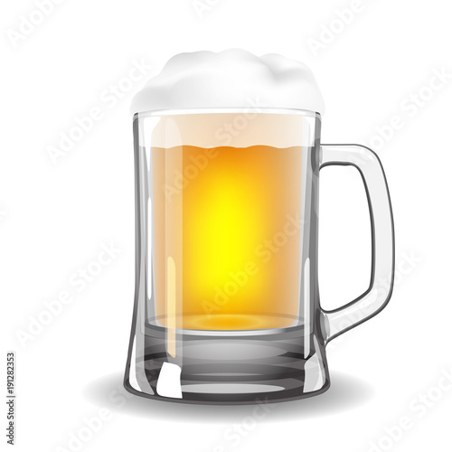Full beer mug with foam. Vector illustration made with mesh and gradients. For St. Patrick's day, Octoberfest and other design