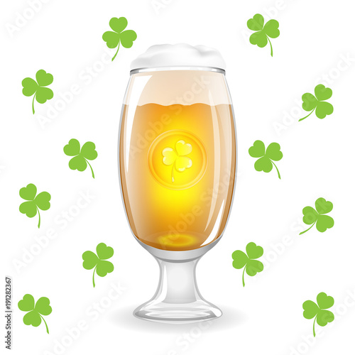 Full beer mug with foam. Vector illustration made with mesh and gradients. For St. Patrick's day, Octoberfest and other design