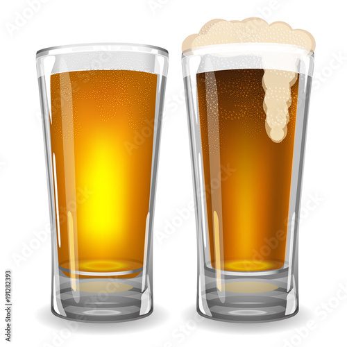 Two full beer mug with foam. Vector illustration made with mesh and gradients. For St. Patrick's day, Octoberfest and other design