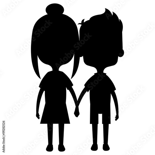 cute and little kids couple silhouette vector illustration design photo
