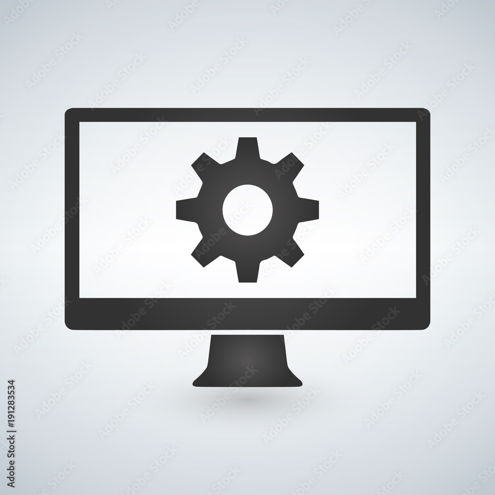 Computer or Monitor icon. Service Cogwheel sign. Personal computer symbol. Vector. Computer or Monitor icon. Service Cogwheel sign. Personal computer symbol. Vector.
