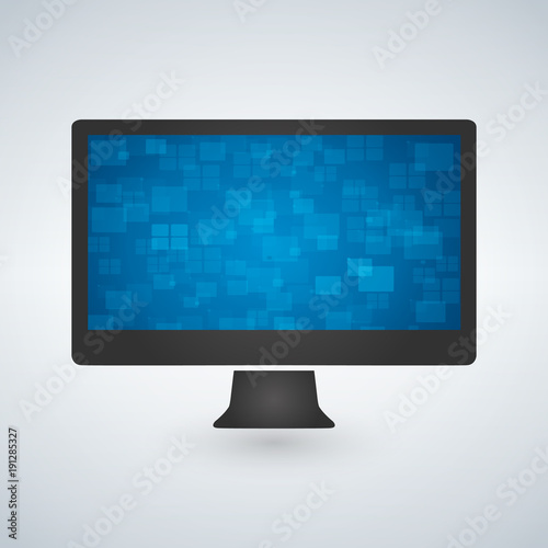 computer monitor with a blue futuristic wallpaper. isolated on white. vector.