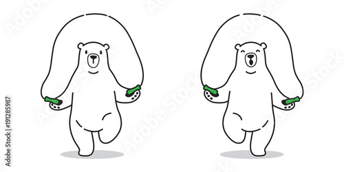 bear Vector icon Polar bear cartoon skipping rope character illustration doodle