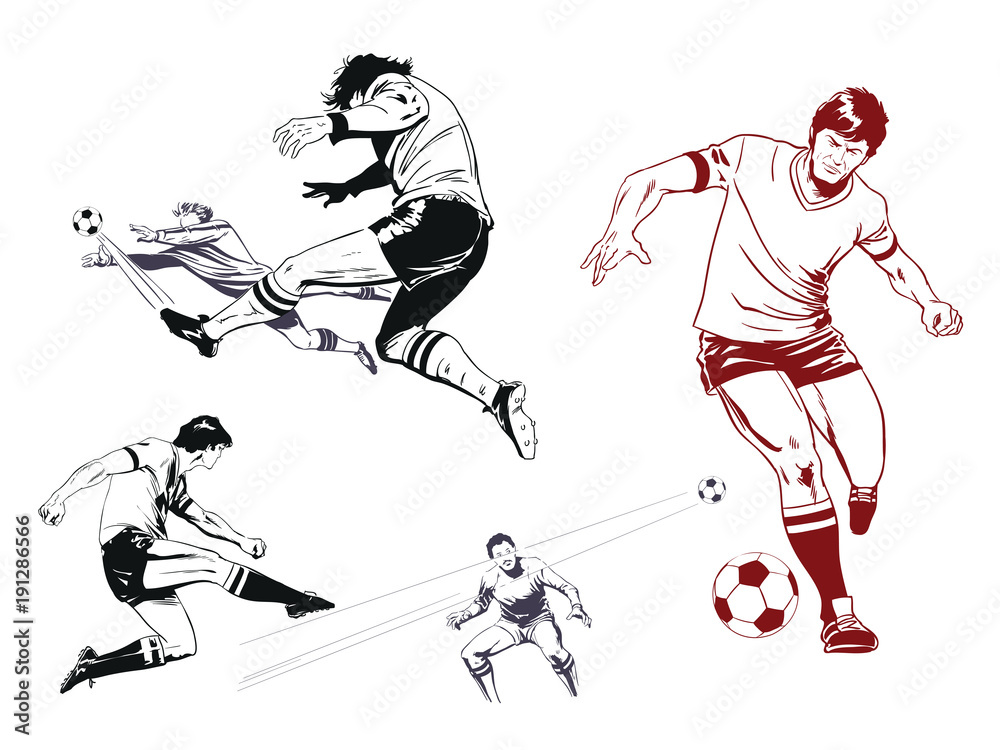Fototapeta premium Set of football players. Stock illustration.