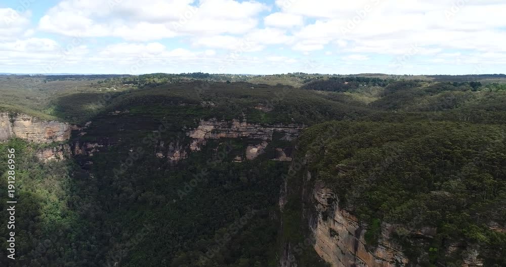 Aerial rotation over Grand Canyon in Blue mountains around Poolpit rock sandstone cliff.
Aerial rotation over Grand Canyon in Blue mountains around Poolpit rock sandstone cliff.