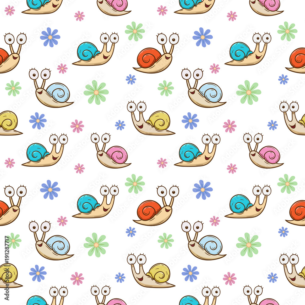 cute snail and flower seamless pattern