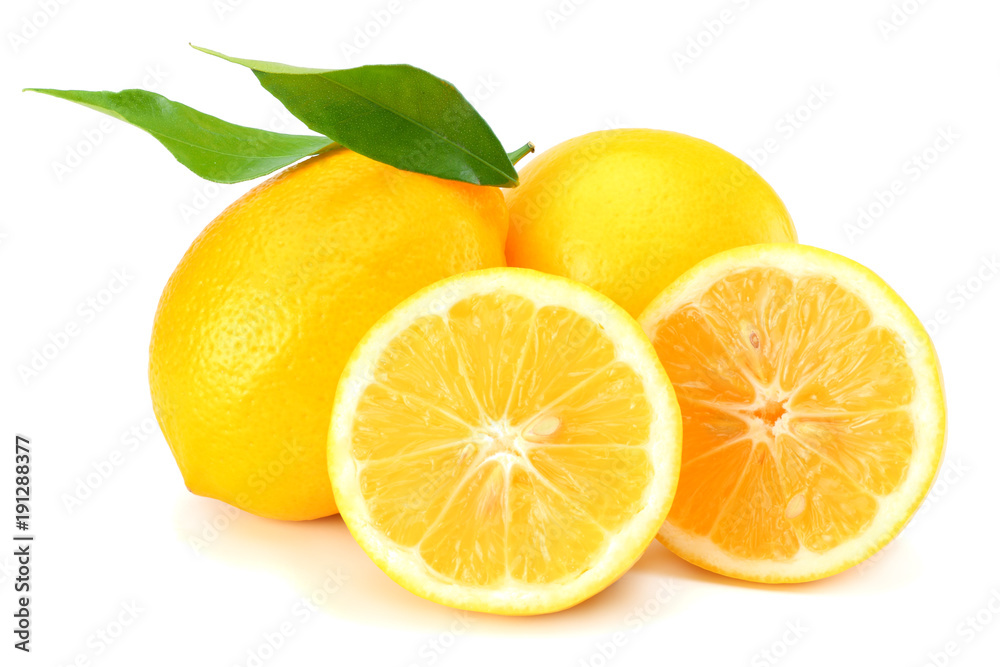 healthy food. lemon with green leaf isolated on white background healthy food. lemon with green leaf isolated on white background