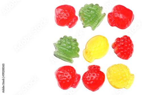 marmalade jelly candies isolated on white background top view