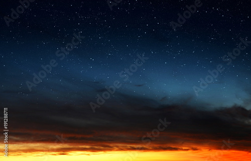 Colorful sky with stars after sunset. Nature background.