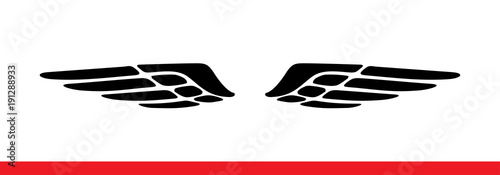 Wings. Vector illustration on white background. Black and white style.