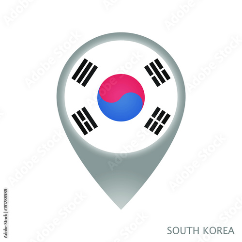 Map pointer with flag of South Korea. Gray abstract map icon. Vector Illustration.