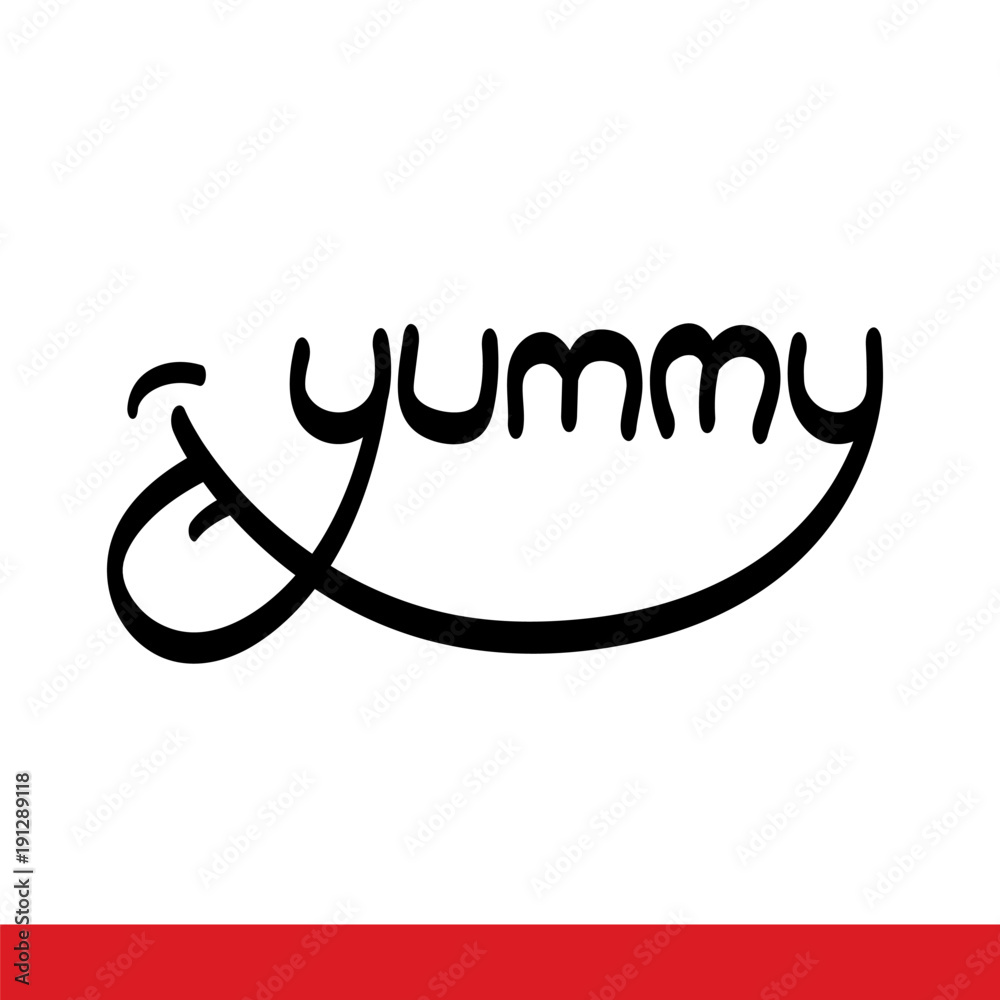 Yummy vector lettering with tongue licking lips