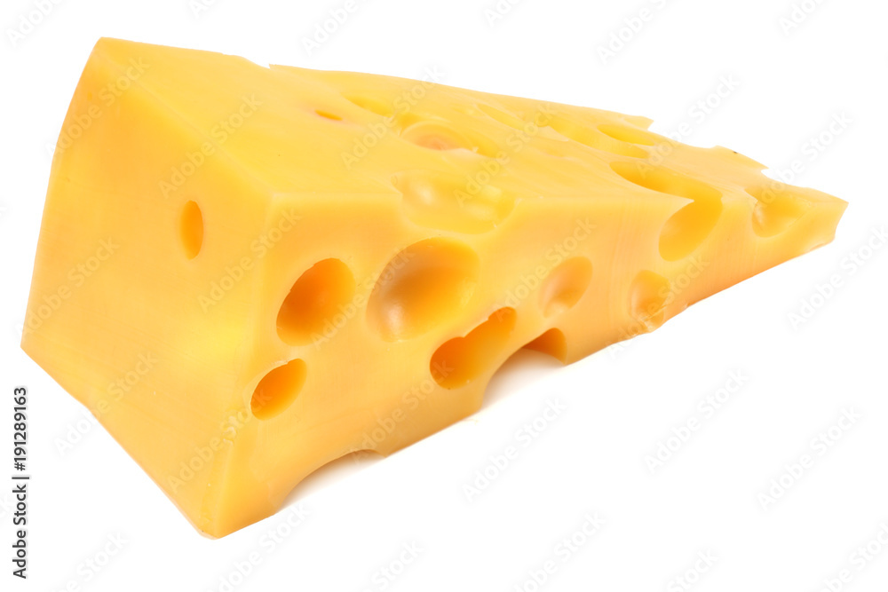 piece of cheese isolated on white background