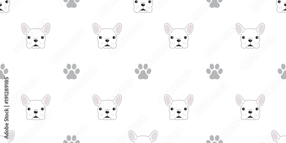 dog paw seamless pattern vector french bulldog isolated icon wallpaper background illustration