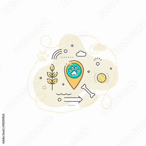 Map pointer with pet paw icon