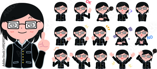 眼鏡をかけた学生　オタク風セット