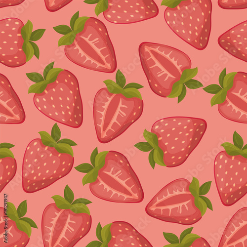 Strawberries seamless vector pattern with pink background