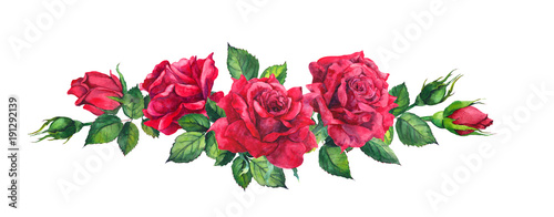 Red roses bouquet. Isolated watercolor illustration