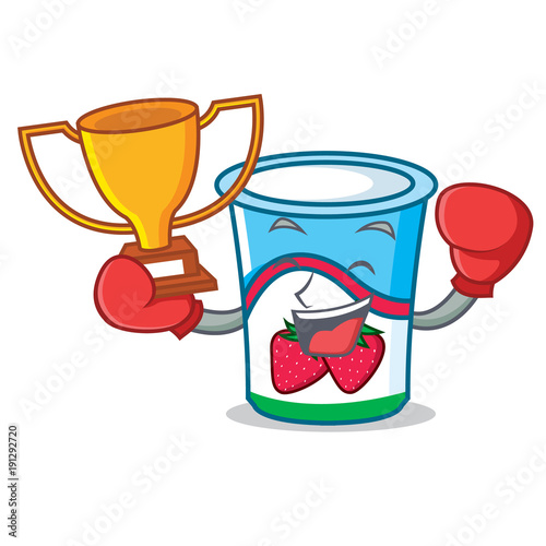 Boxing winner yogurt mascot cartoon style