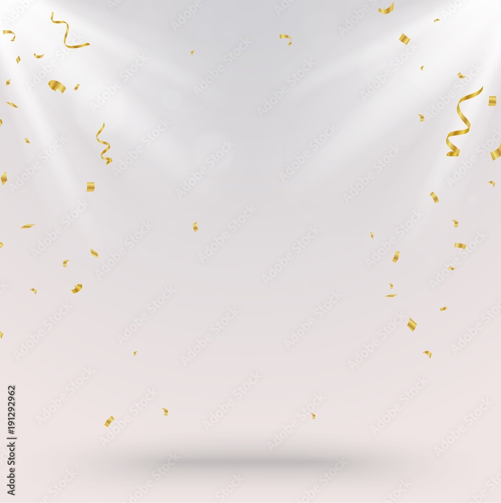 Celebration Background with gold confetti and light - obrazy, fototapety, plakaty 