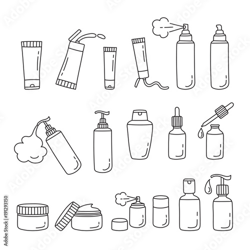 Hair Cosmetics Packaging Set, Outline, Facial, Skin, Treatment, Beauty, Cosmetic, Makeup, Healthy, Lifestyle