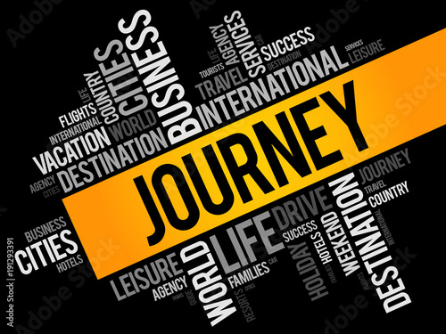 Journey word cloud collage, travel concept background