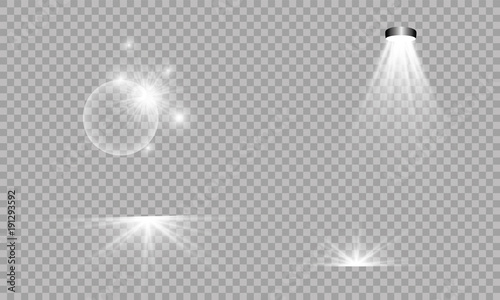White iridescent light effect star design. Shiny transparent rays vector background. Bright transparent glowing sparkling star, abstract flare light rays.